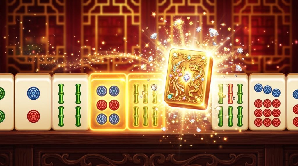 Mahjong tiles turning golden and then into a Wild