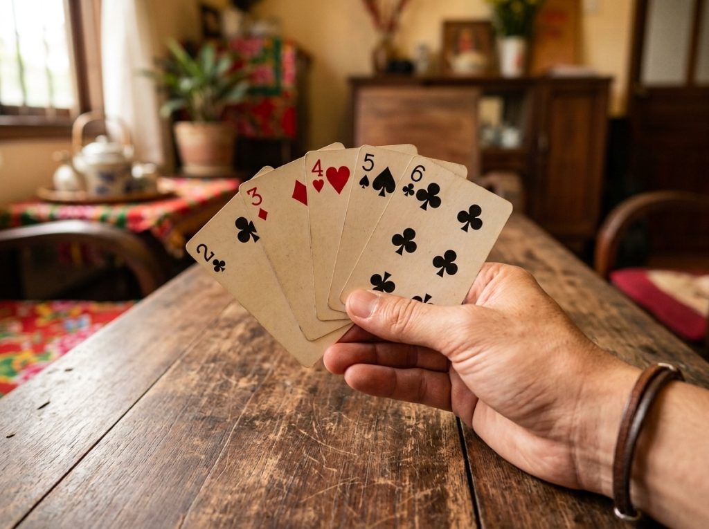 A five-card hand of low cards, the kind that makes ngu linh in xi dach