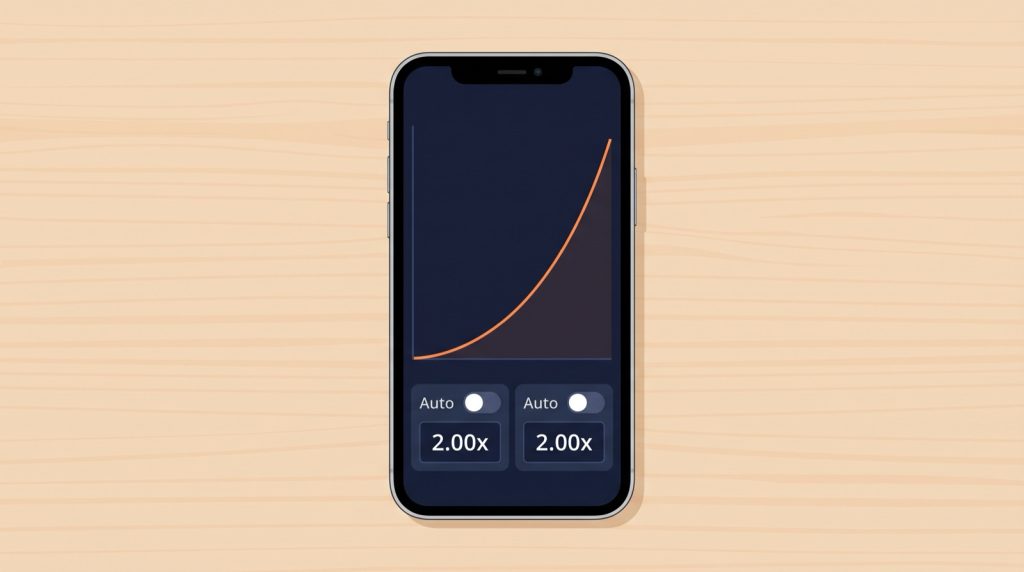 Hai ô cược với chế độ tự động rút ở mức 2,00x trong một crash game trên điện thoại